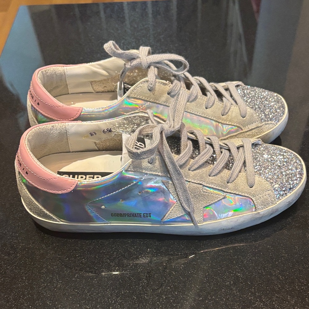 Golden Goose Silver and Pink Holographic Sneakers - Picture 2 of 6